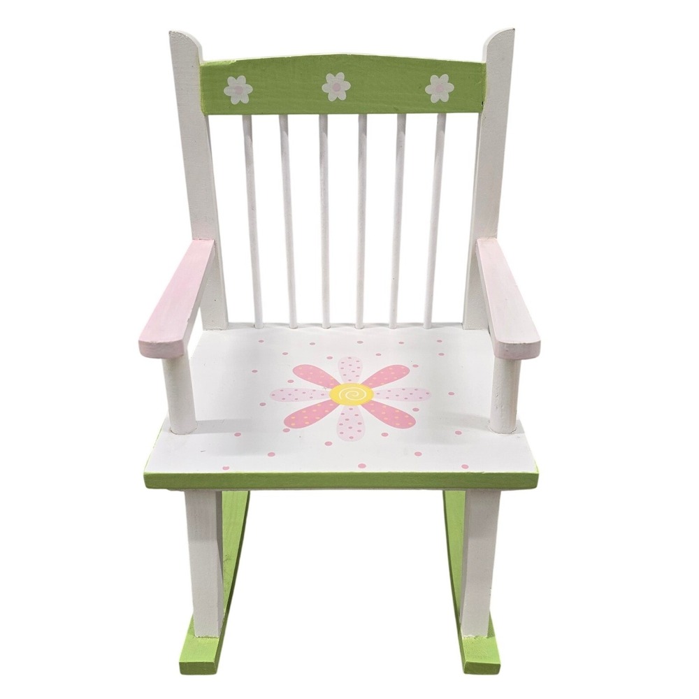 Maggie Miller Cottagecore Doll Wooden Rocking Chair Pink Floral Daisy 11.5 inch